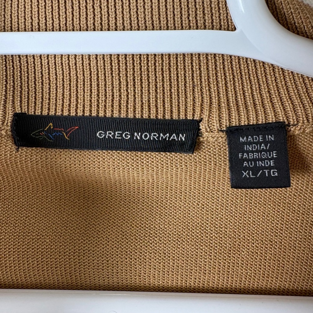 Greg Norman Men's XL Argyle Quarter-Zip‎ Sweater Tan Camel Golf Eclectic Grandpa - Picture 2 of 7